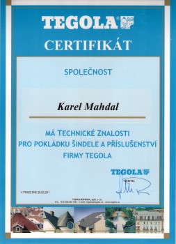Certifikát TEGOLA